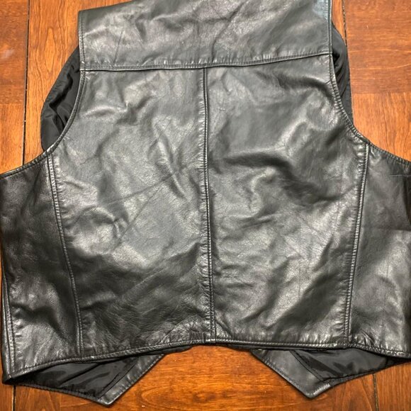 Leather Motorcycle Vest-Black - Picture 2 of 2